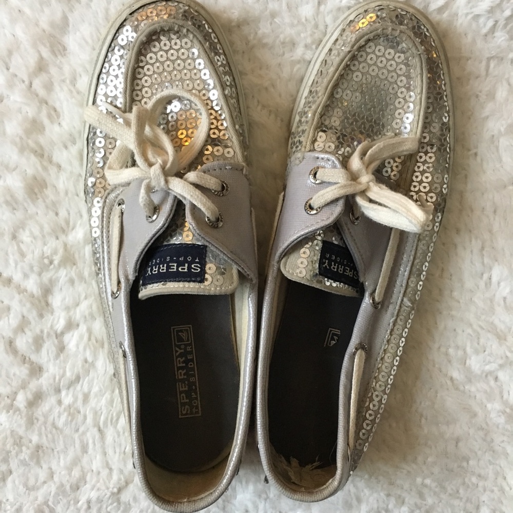 Women’s Silver Sequin Sperry Top Sider